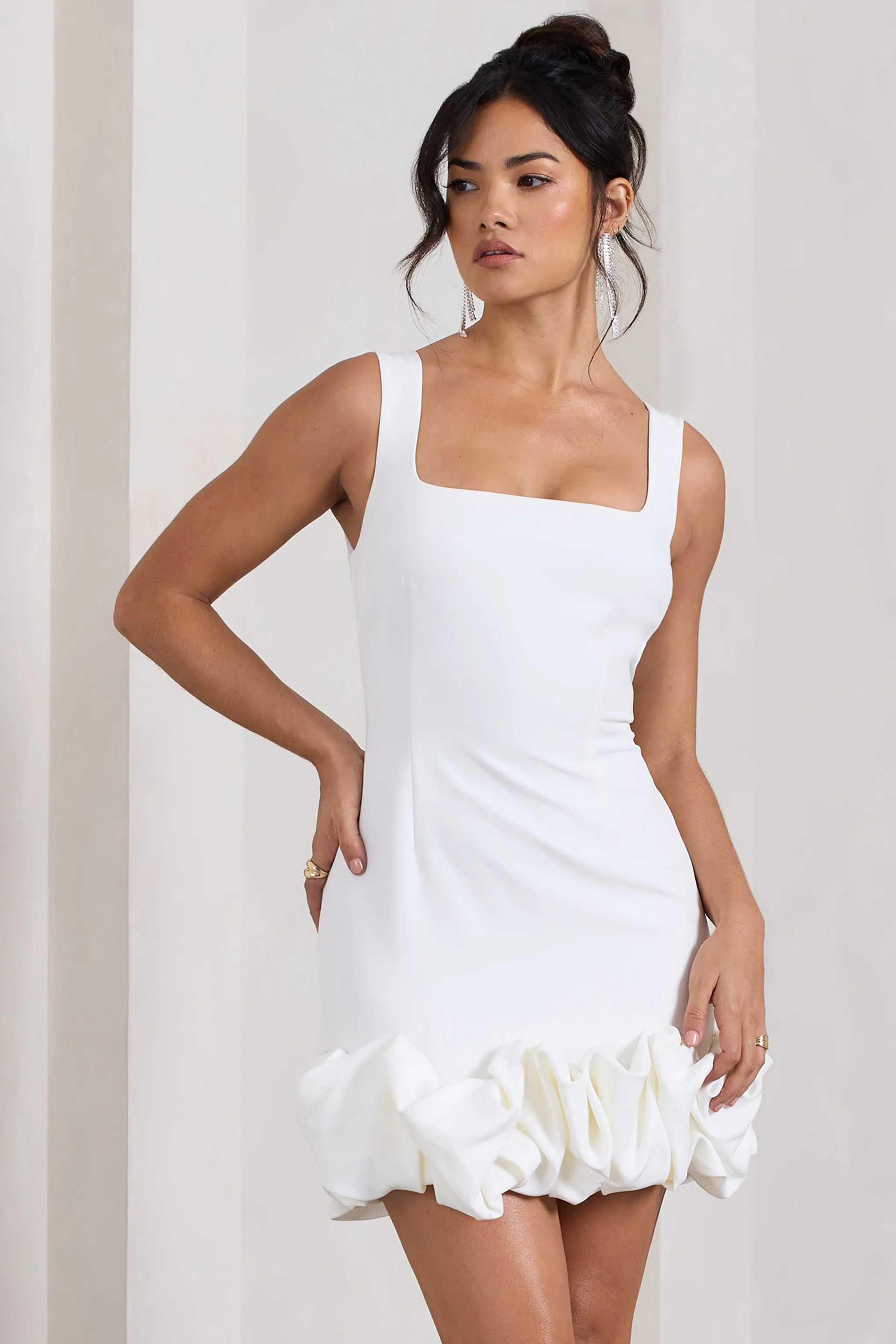 Lucy | White Strappy Mini Dress With Ruffle Trim sold by Club L London product image thumbnail 3