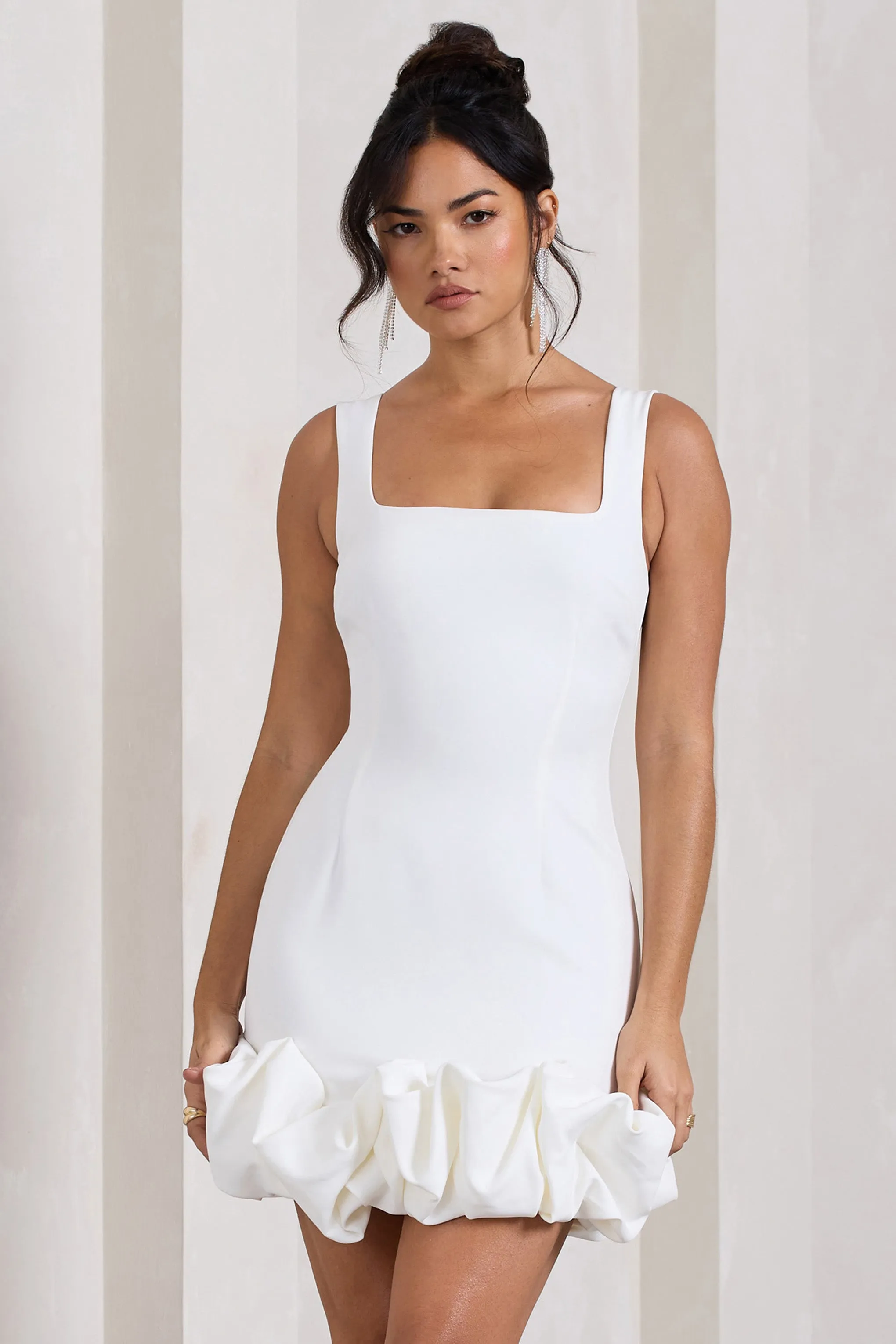 Lucy | White Strappy Mini Dress With Ruffle Trim sold by Club L London product image thumbnail 4