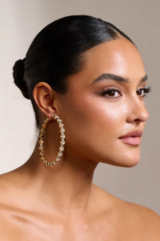 Tamala | Gold Diamante Hoop Earrings sold by Club L London