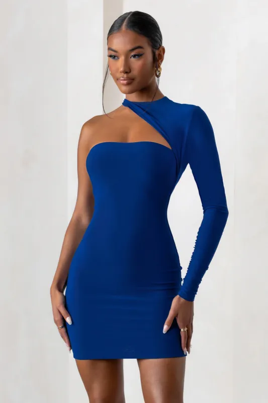 Perfect Touch | Electric Blue One Sleeve Cut Out Long Sleeve Mini Dress sold by Club L London