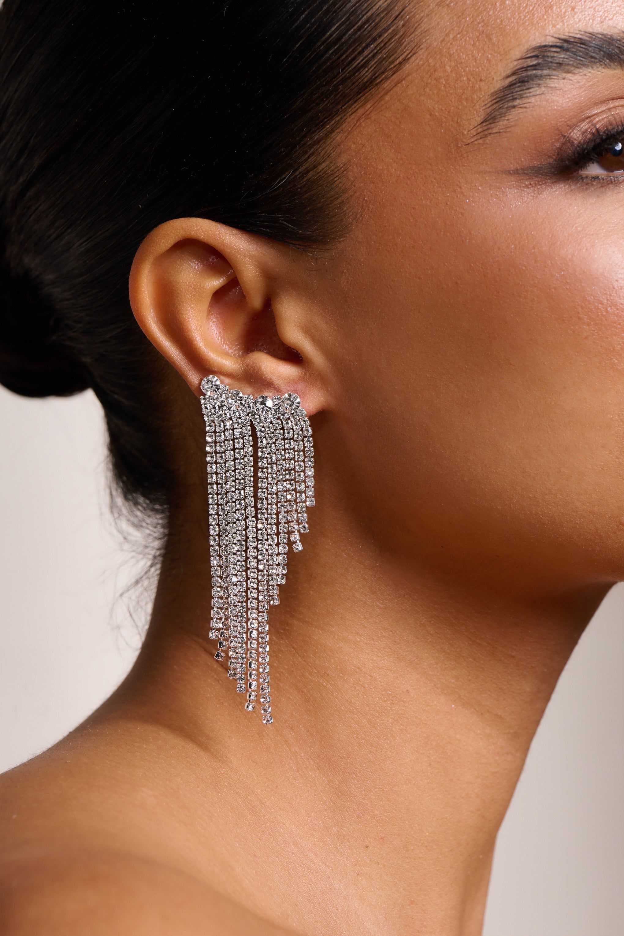Zola | Silver Diamante Drop Cuff Earrings sold by Club L London product image thumbnail 2