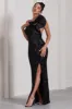Award | Black Sequin One Shoulder Cut-Out Split Maxi Dress With Ruffle Detail sold by Club L London