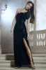 Award | Black Sequin One Shoulder Cut-Out Split Maxi Dress With Ruffle Detail sold by Club L London