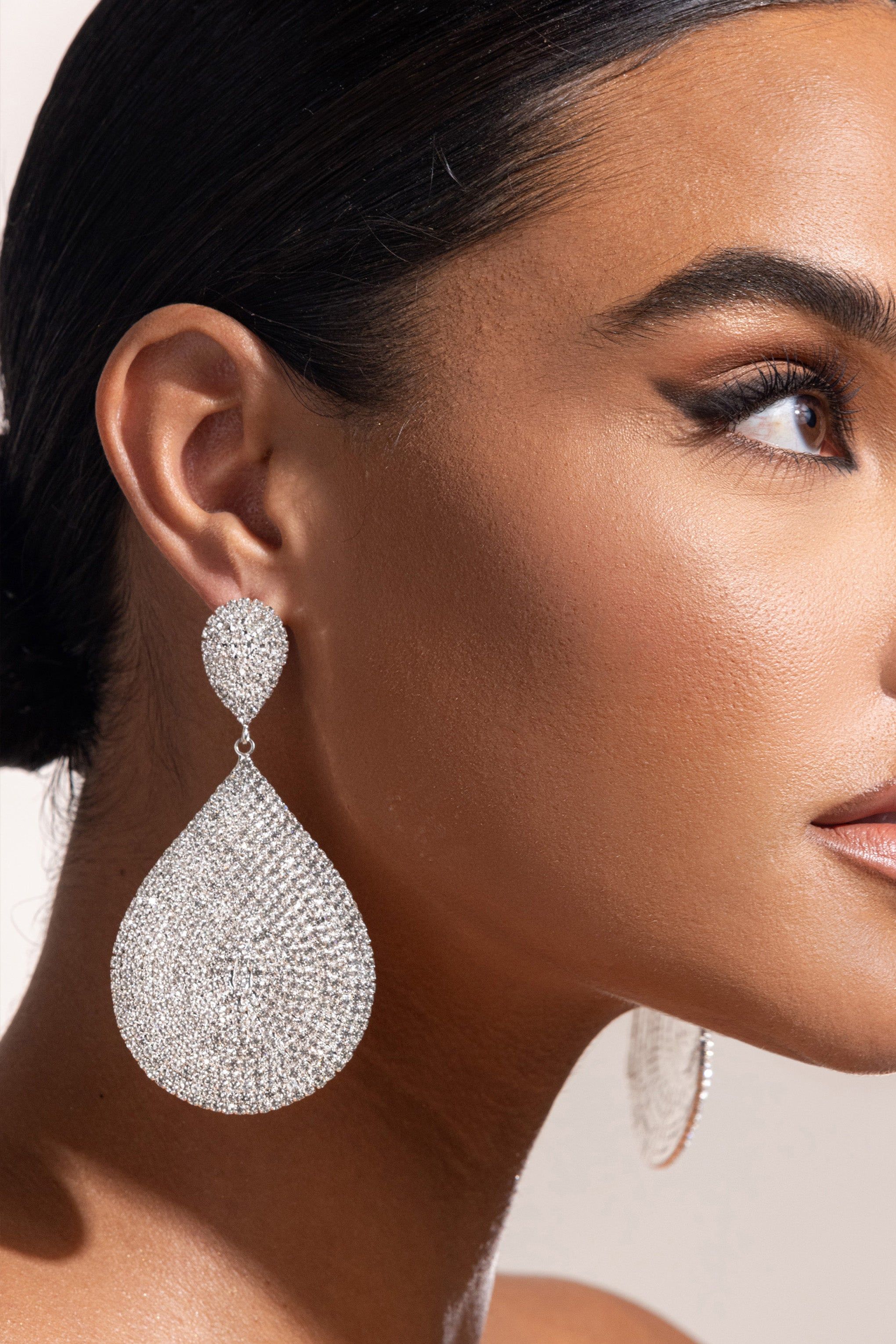 Lucia | Silver Diamante Teardrop Drop Earrings sold by Club L London product image thumbnail 3