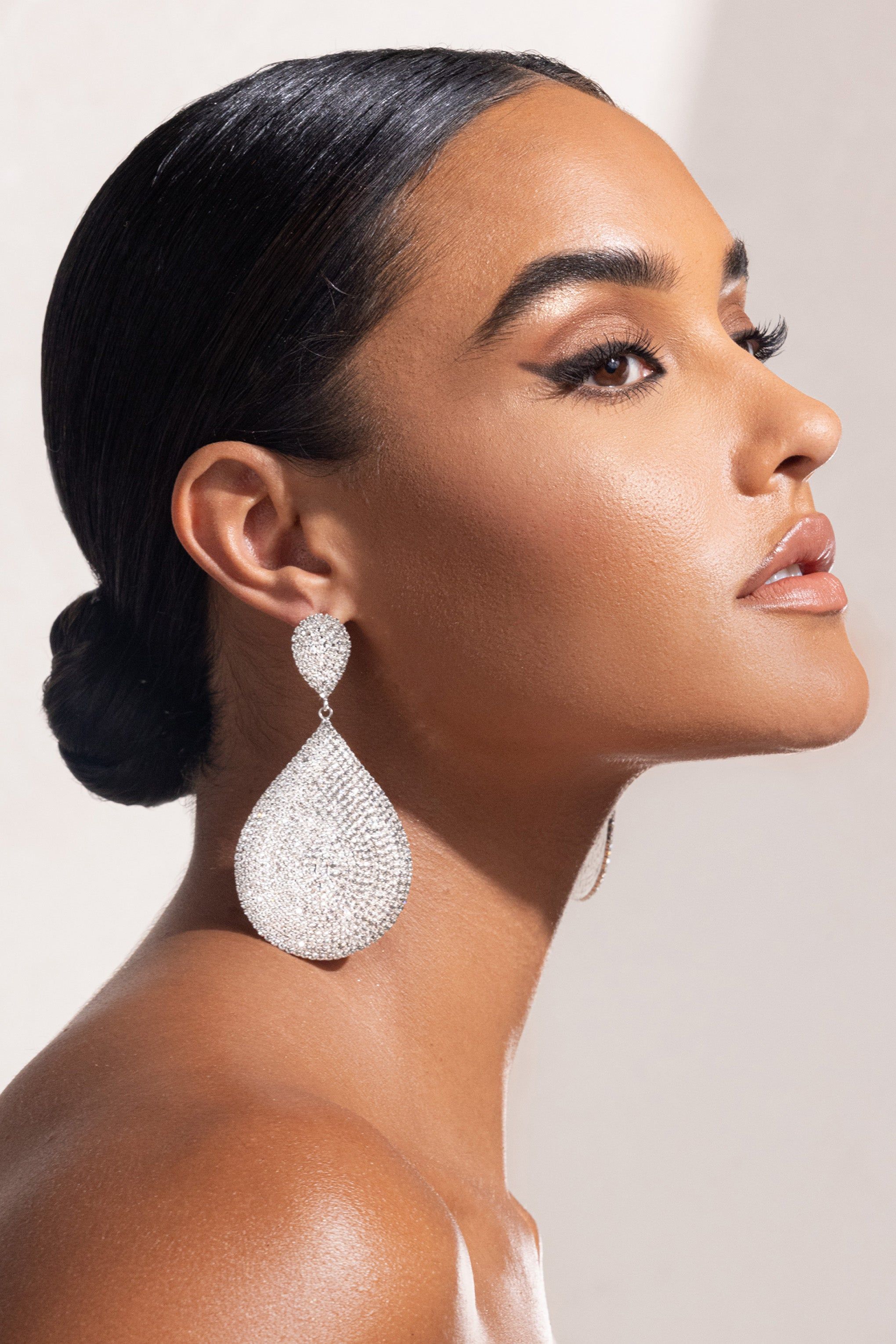 Lucia | Silver Diamante Teardrop Drop Earrings sold by Club L London product image thumbnail 2