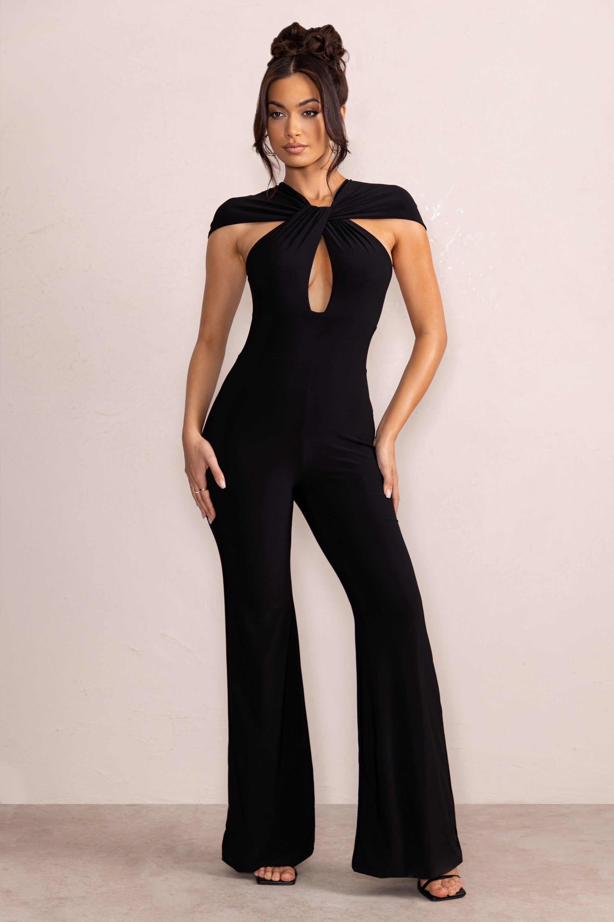 Irie | Black Twist Neck Cut Out Wide Leg Jumpsuit sold by Club L London product image thumbnail 4