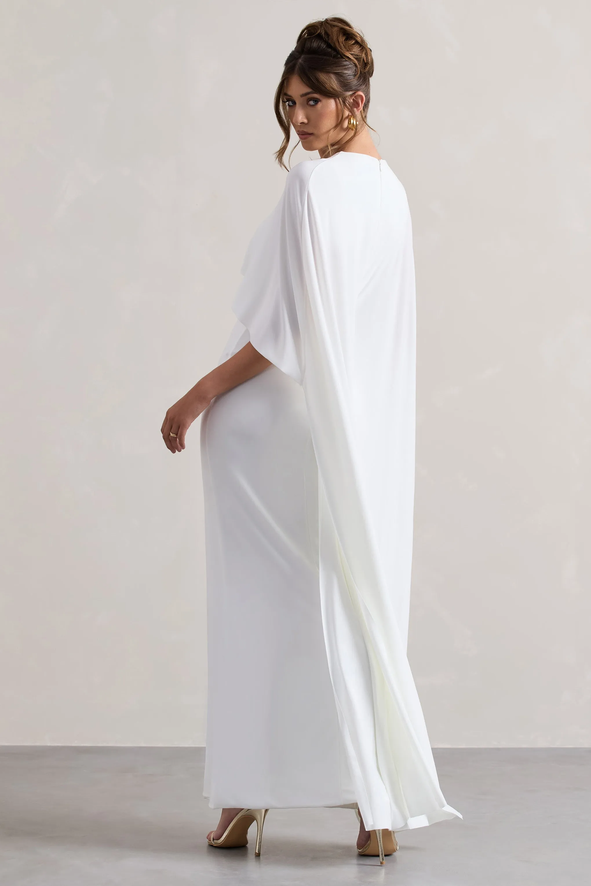 Palena | White Draped Maxi Dress With Cape Sleeves sold by Club L London product image thumbnail 2