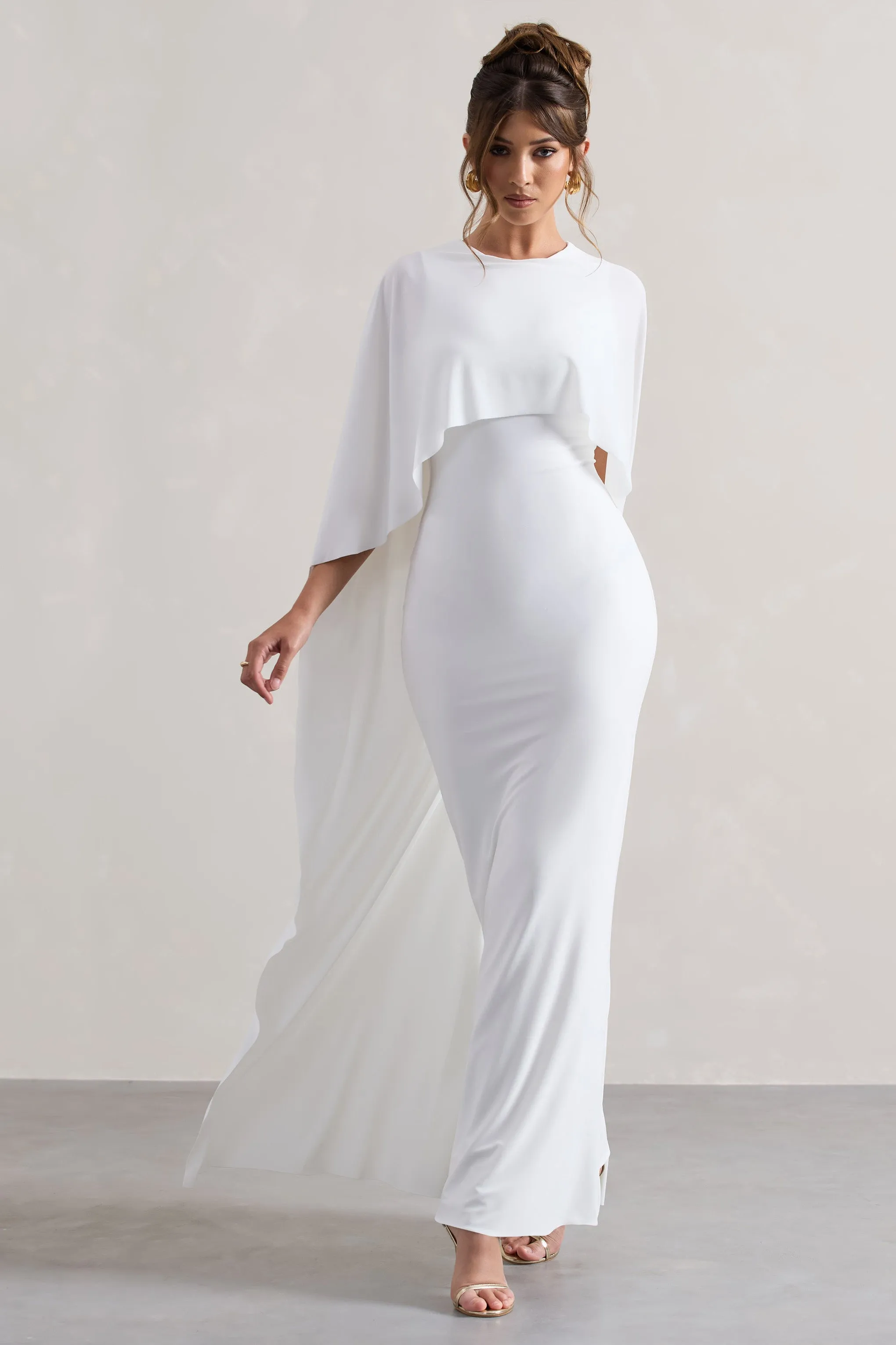 Palena | White Draped Maxi Dress With Cape Sleeves sold by Club L London product image thumbnail 5