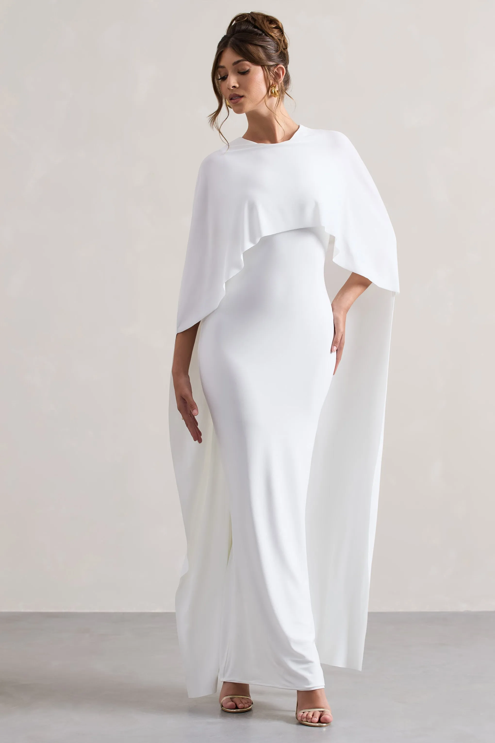 Palena | White Draped Maxi Dress With Cape Sleeves sold by Club L London
