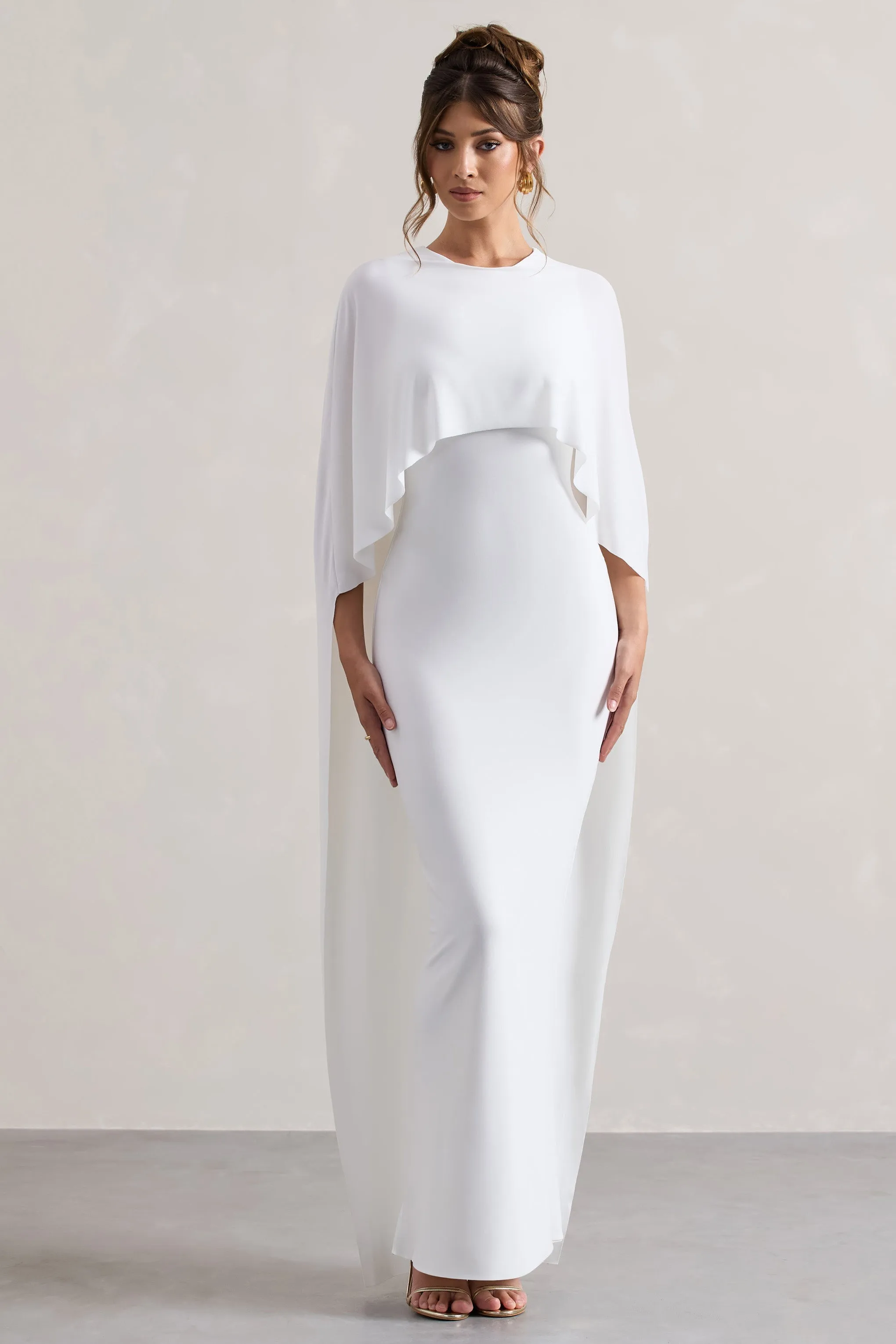 Palena | White Draped Maxi Dress With Cape Sleeves sold by Club L London product image thumbnail 4