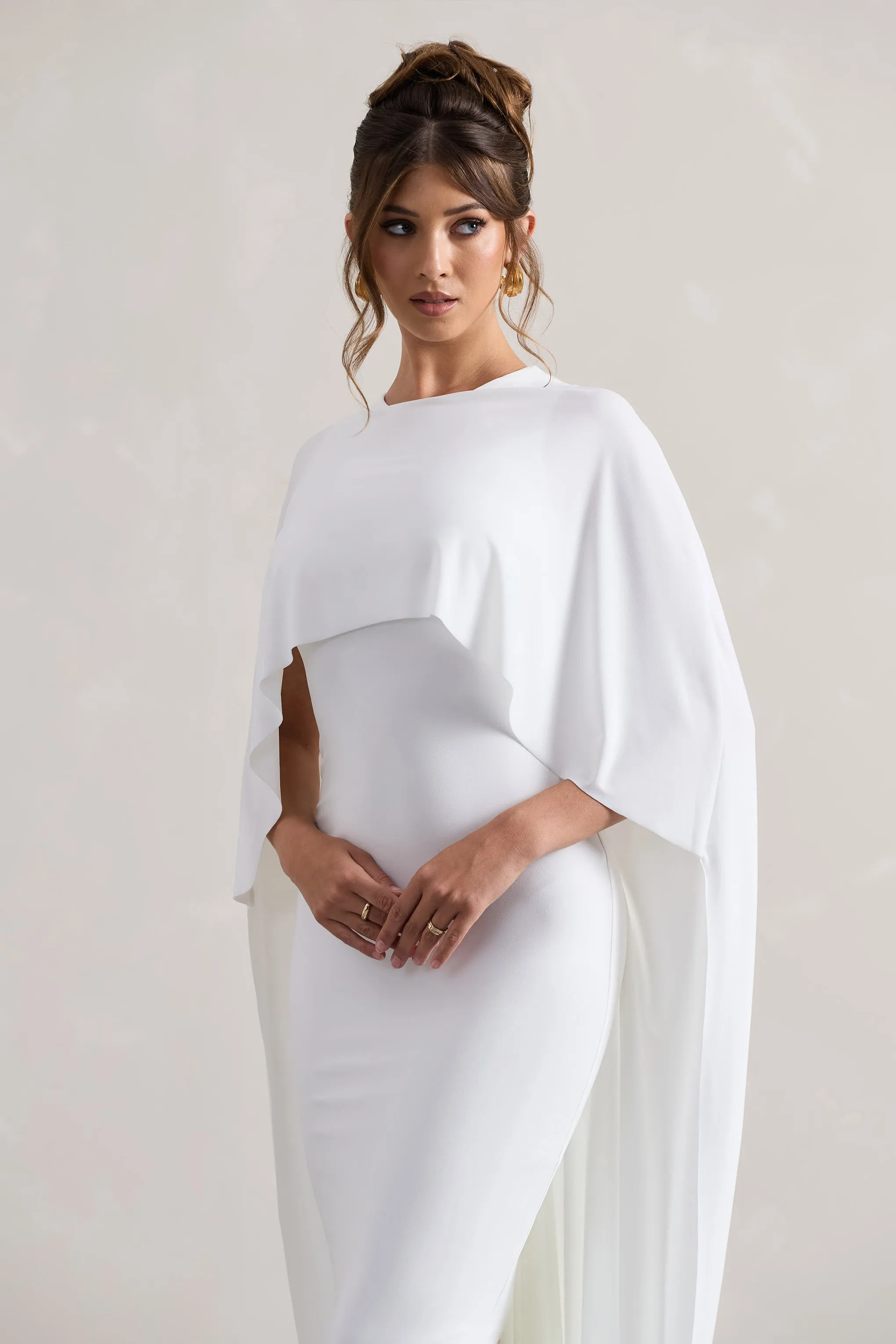 Palena | White Draped Maxi Dress With Cape Sleeves sold by Club L London product image thumbnail 3