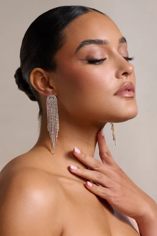Clarissa | Gold Diamante Drop Earrings sold by Club L London