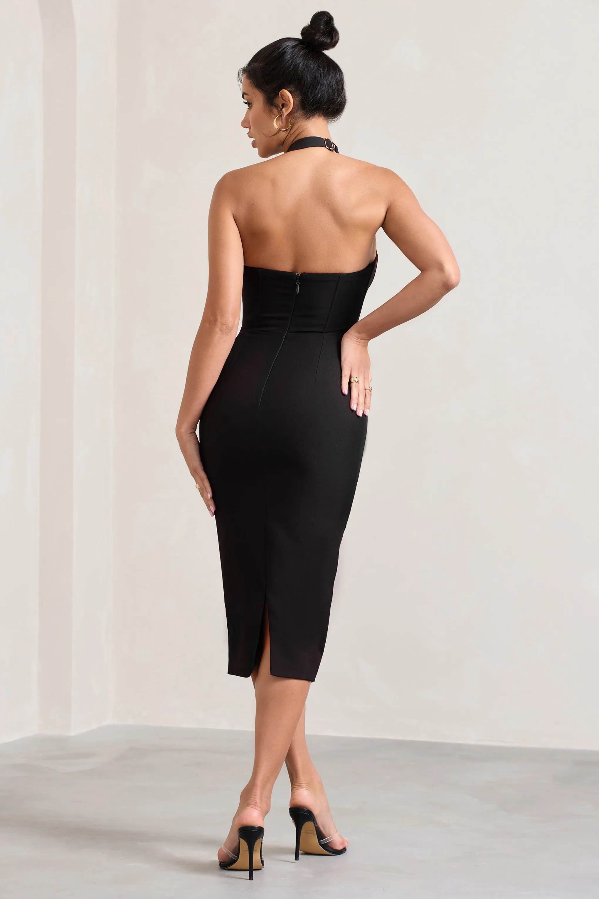Supermodel | Black Halter-Neck Corset Midi Dress sold by Club L London product image thumbnail 2