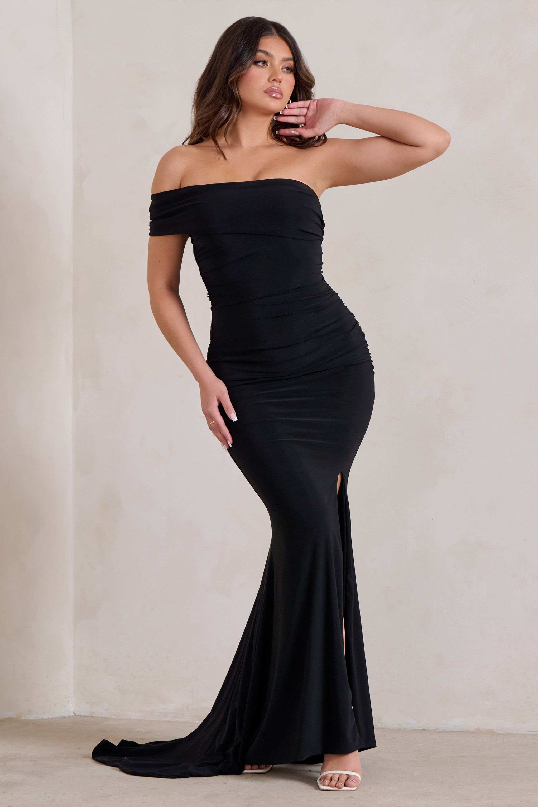 Forever & Always | Black One Shoulder Fishtail Maxi Dress sold by Club L London