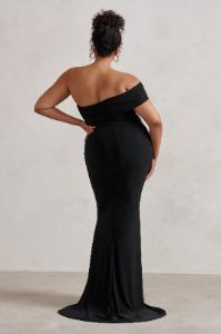 Forever & Always | Black One Shoulder Fishtail Maxi Dress sold by Club L London