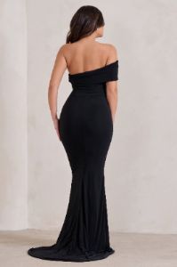 Forever & Always | Black One Shoulder Fishtail Maxi Dress sold by Club L London
