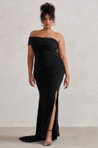 Forever & Always | Black One Shoulder Fishtail Maxi Dress sold by Club L London
