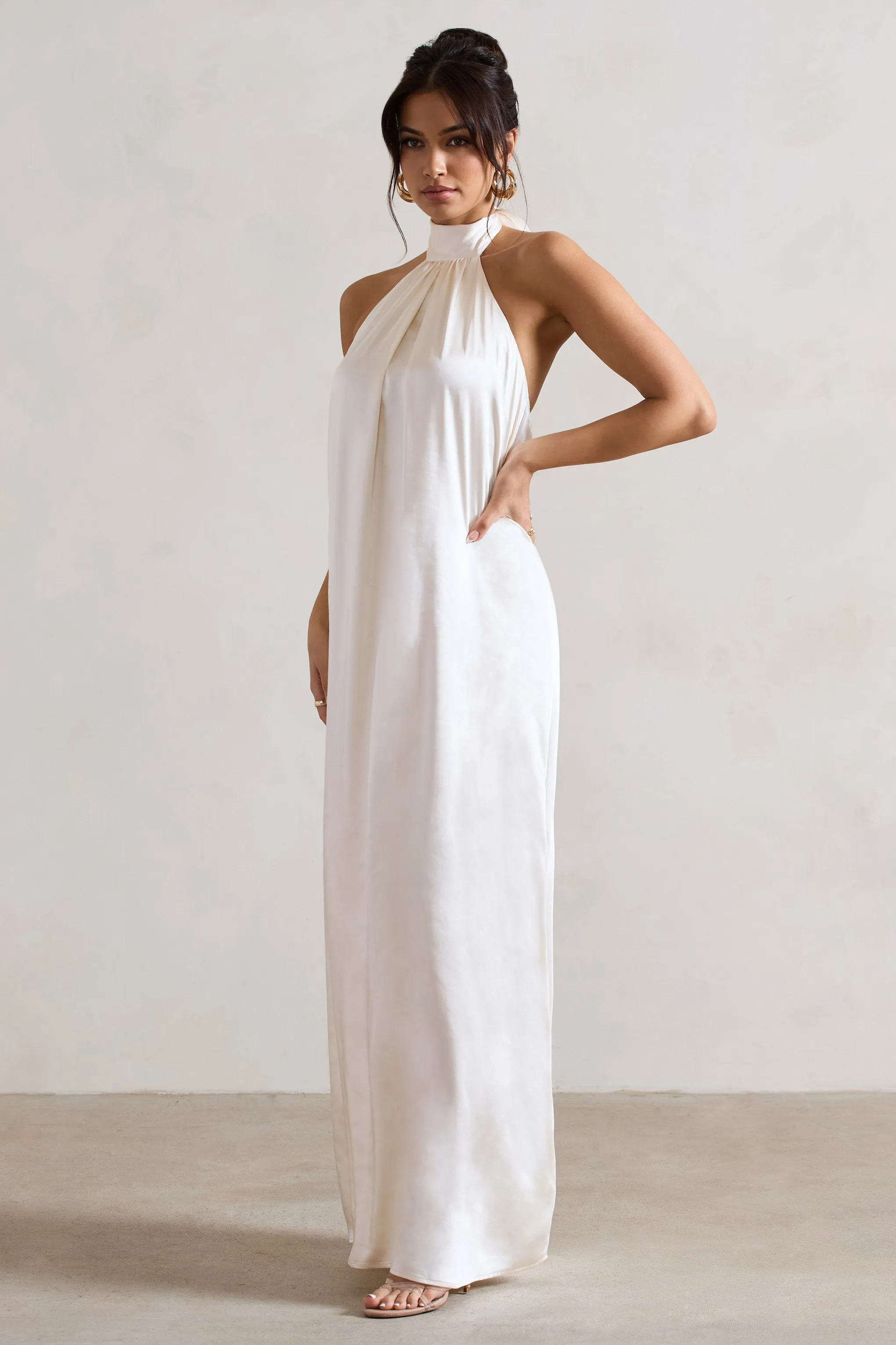 Gloriana | Cream Satin High-Neck Maxi Dress sold by Club L London product image thumbnail 4