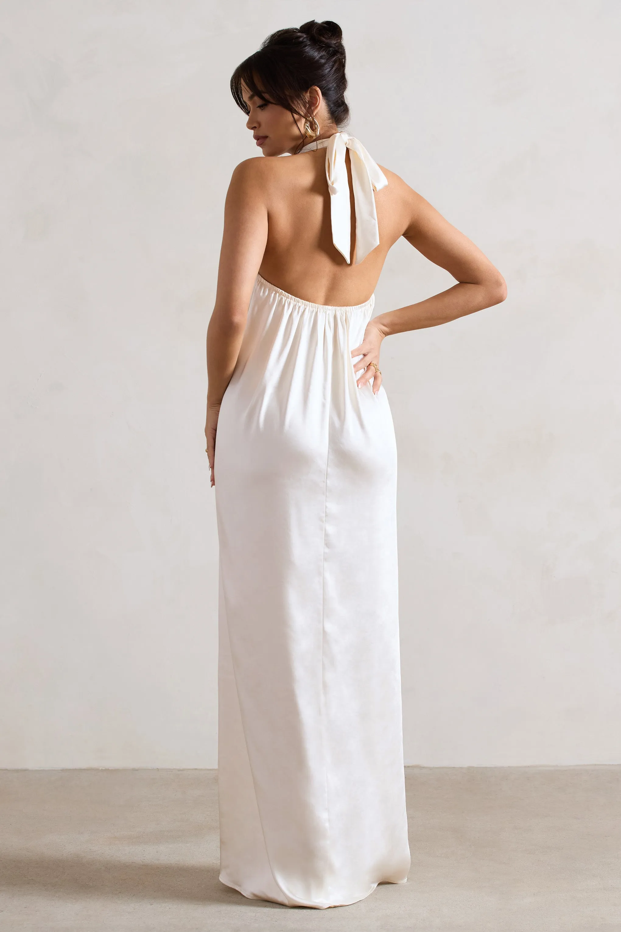 Gloriana | Cream Satin High-Neck Maxi Dress sold by Club L London product image thumbnail 2