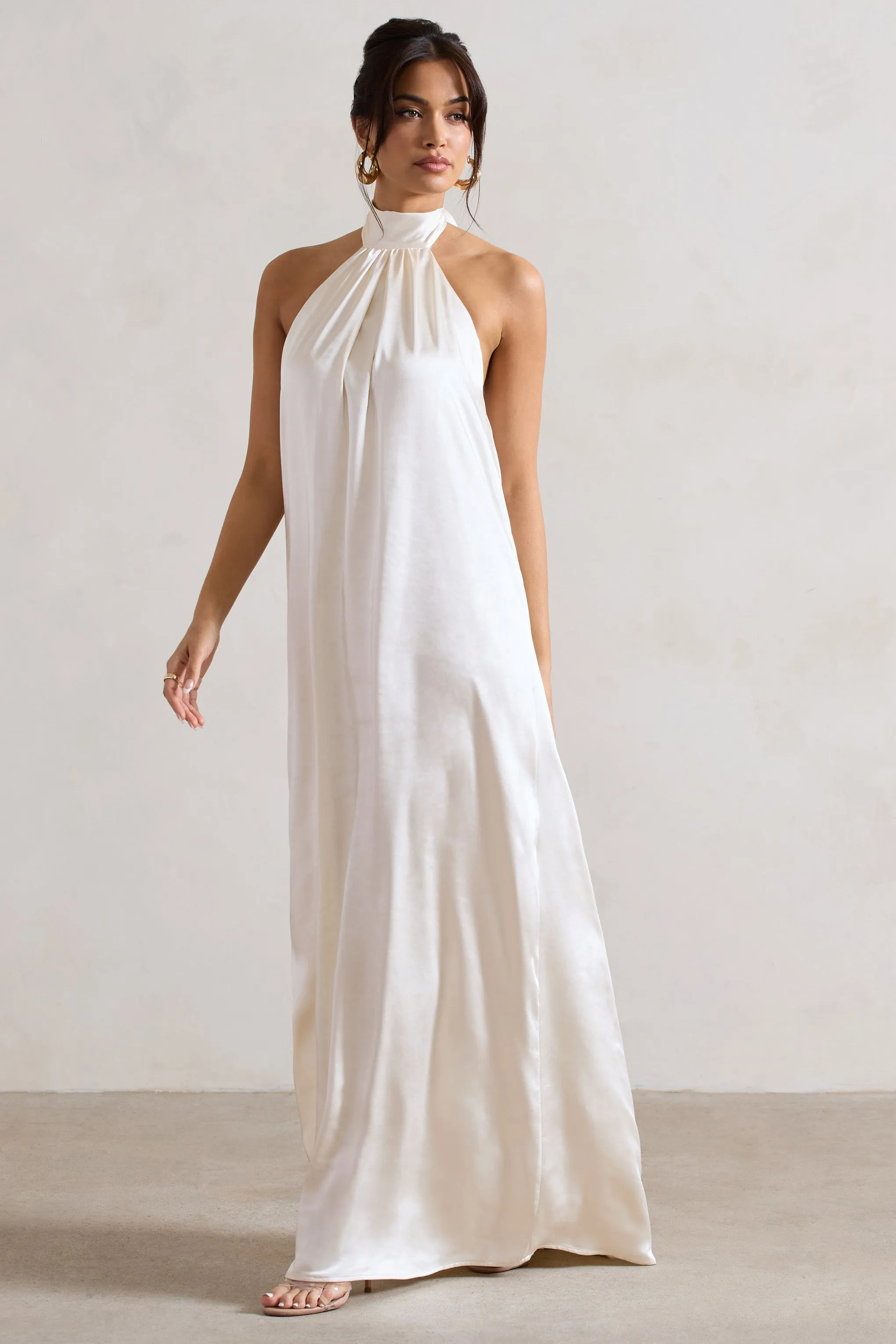 Gloriana | Cream Satin High-Neck Maxi Dress sold by Club L London product image thumbnail 5