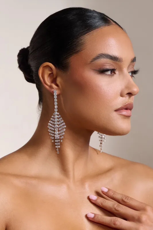 Heather | Silver Diamante Drop Earrings sold by Club L London