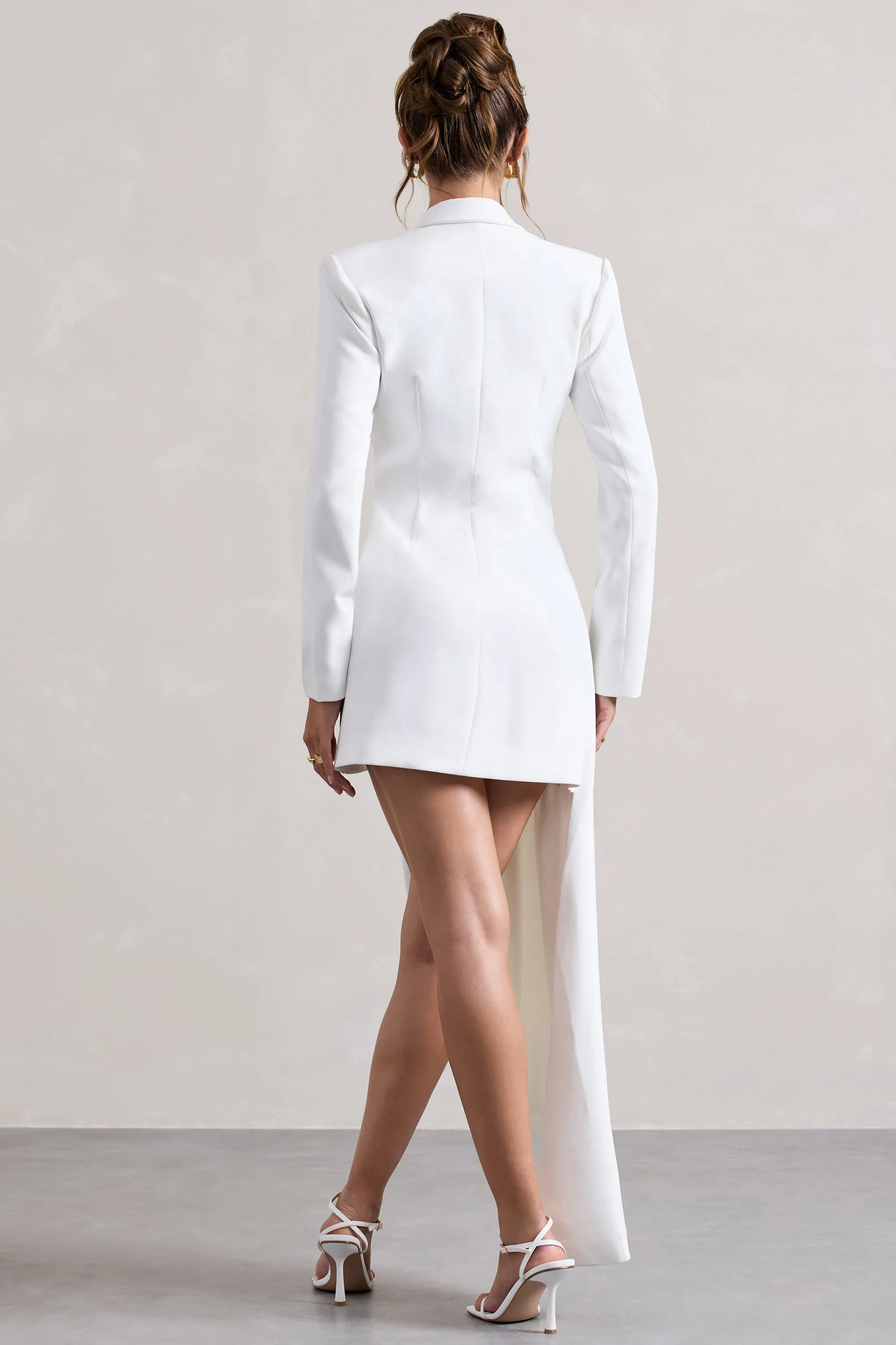 Spiral | White Tailored Blazer Mini Dress With Asymmetric Hem sold by Club L London product image thumbnail 2