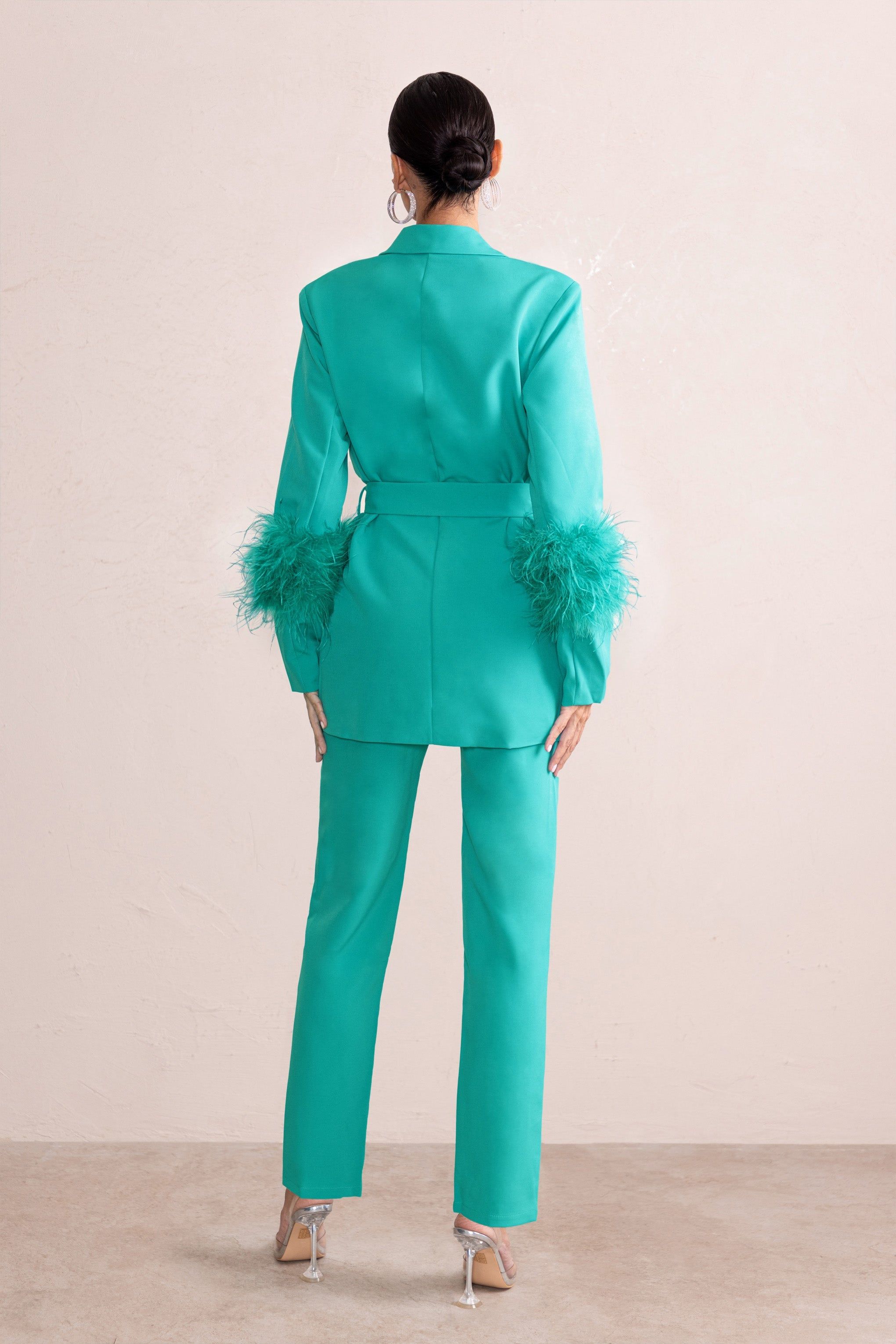 Caprice | Turquoise High Waist Tailored Pants sold by Club L London product image thumbnail 3