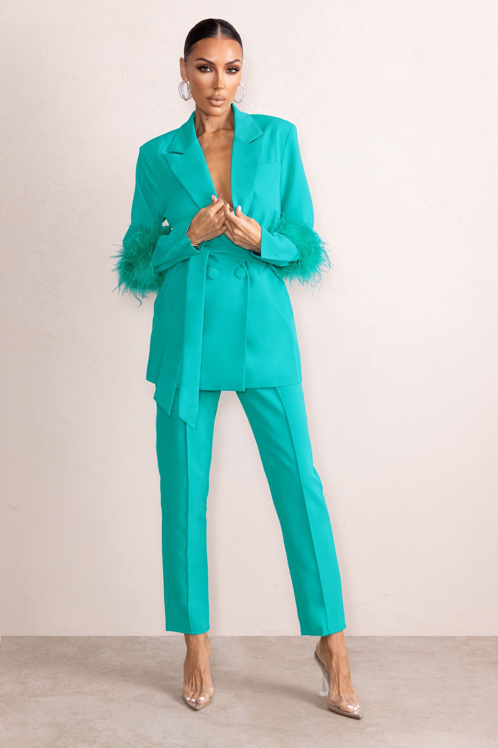 Caprice | Turquoise High Waist Tailored Pants sold by Club L London product image thumbnail 4
