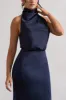 Geena | Navy Satin Twisted High-Neck Midi Dress sold by Club L London