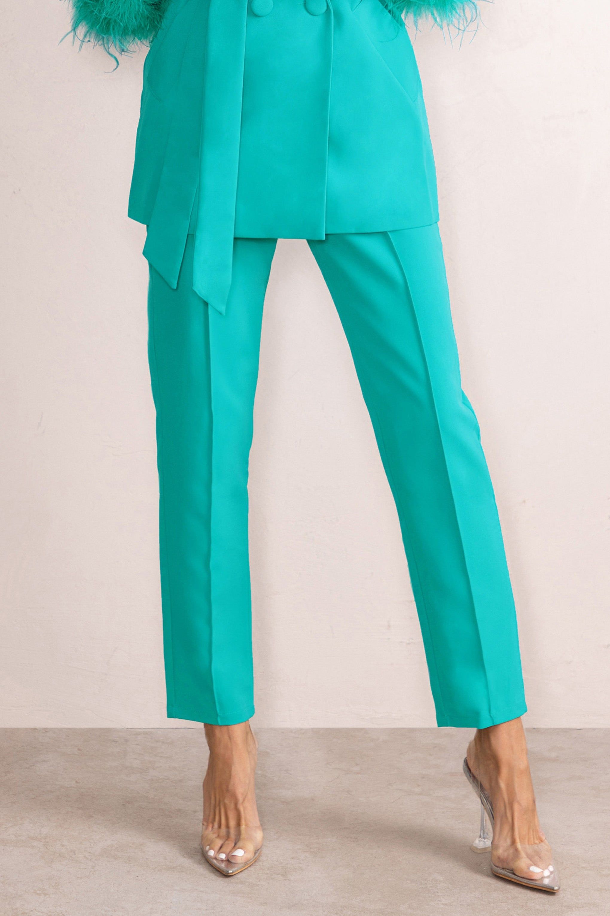 Caprice | Turquoise High Waist Tailored Pants sold by Club L London product image thumbnail 2