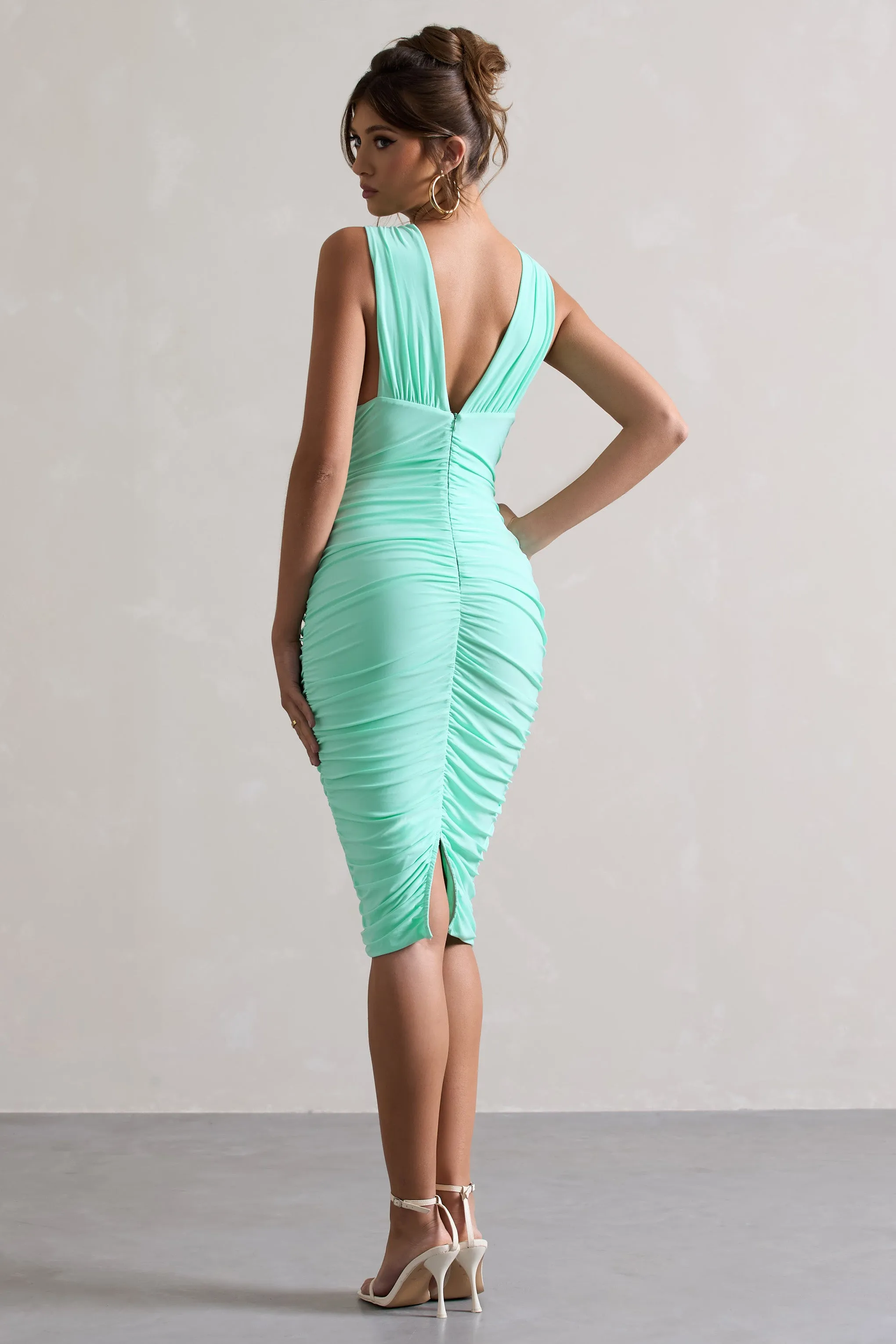 Attract | Mint Ruched Plunge-Neck Midi Dress sold by Club L London product image thumbnail 2