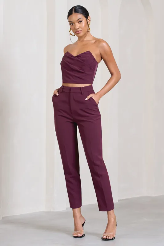 Exclusivity | Burgundy Slim Tailored Cigarette Trousers sold by Club L London