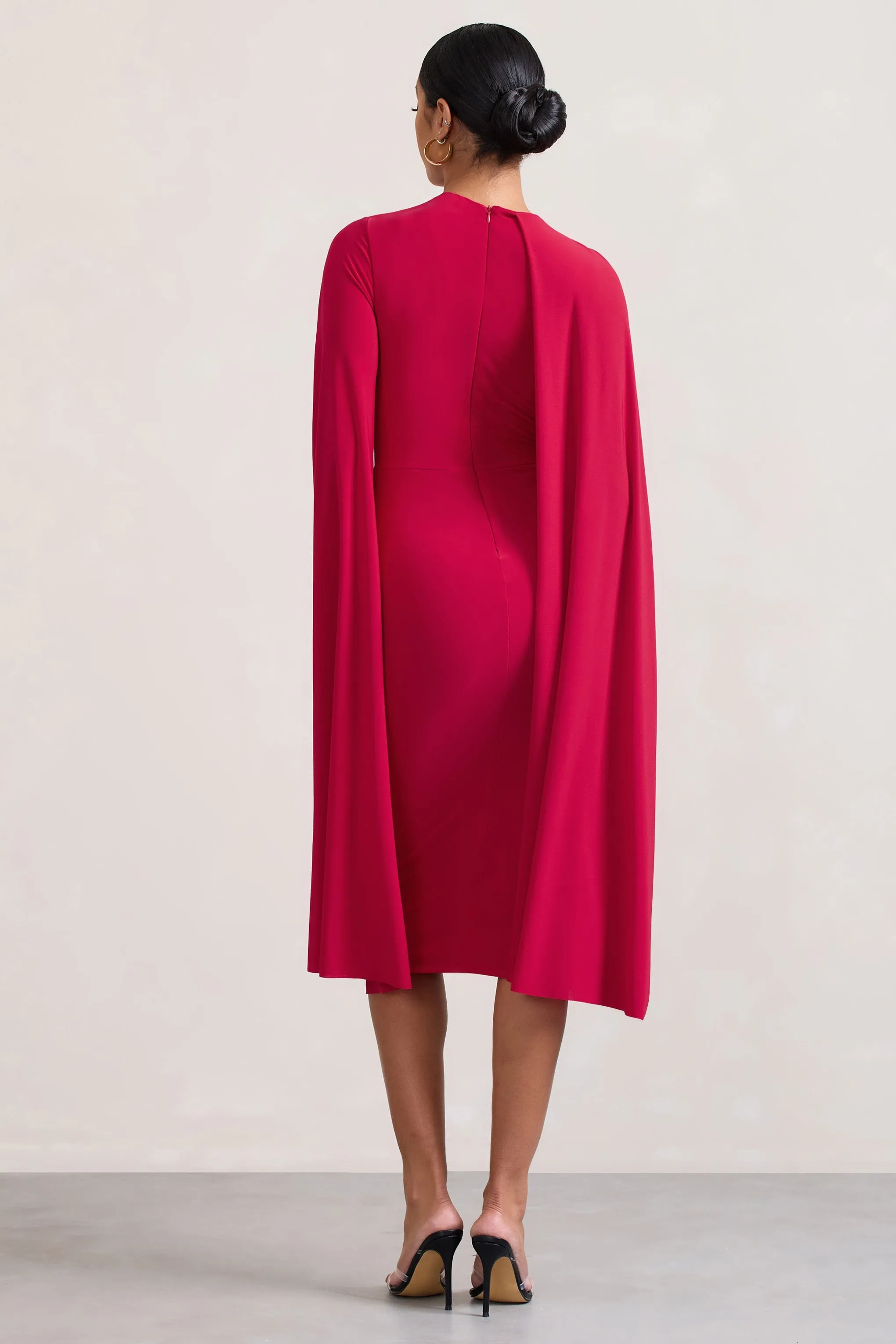 Marysol | Red Asymmetric Cape Midi Dress sold by Club L London product image thumbnail 2
