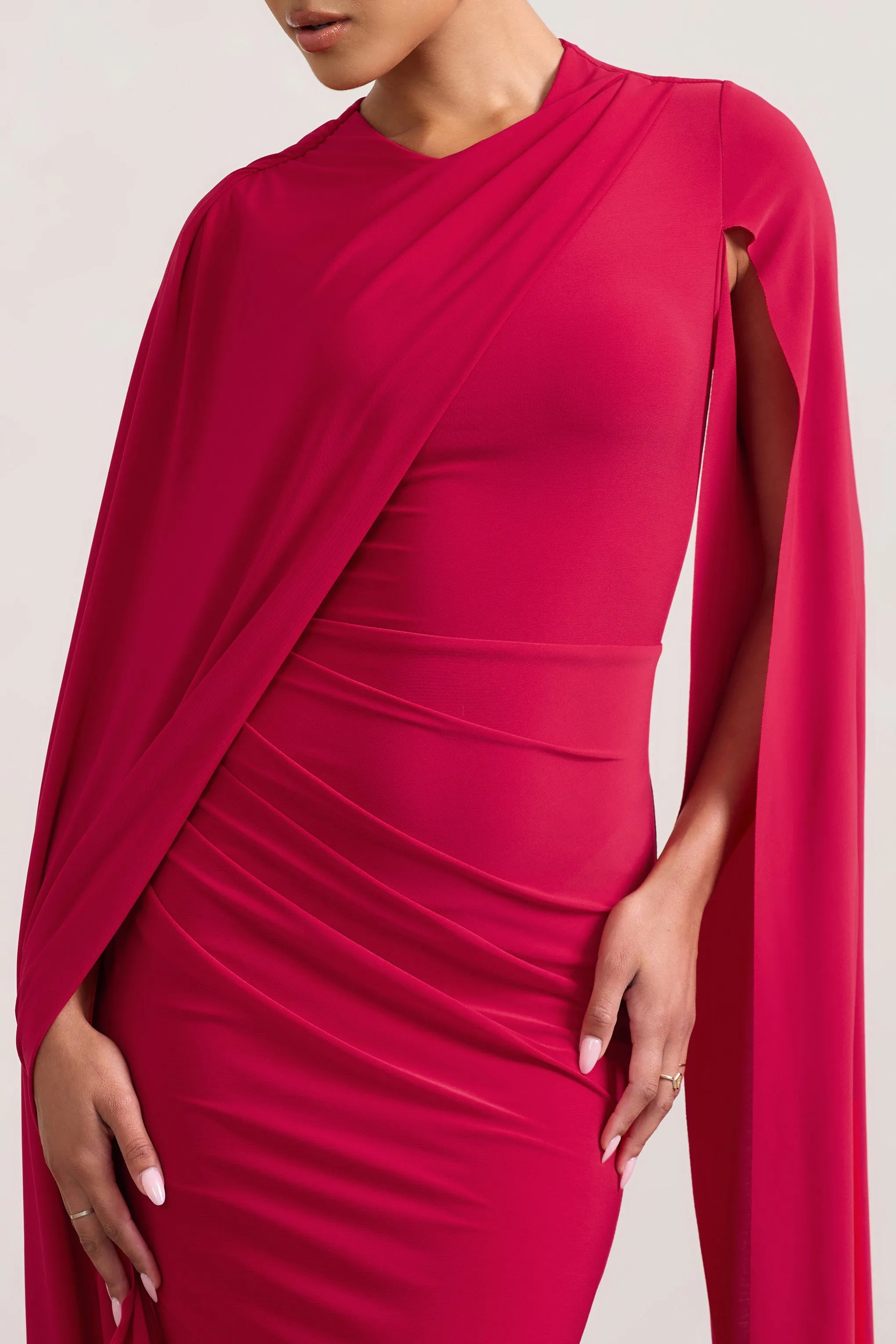 Marysol | Red Asymmetric Cape Midi Dress sold by Club L London product image thumbnail 3