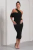 Cici | Black Asymmetric One Shoulder Ruched Midi Dress sold by Club L London
