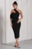 Cici | Black Asymmetric One Shoulder Ruched Midi Dress sold by Club L London