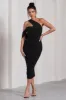 Cici | Black Asymmetric One Shoulder Ruched Midi Dress sold by Club L London