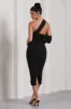 Cici | Black Asymmetric One Shoulder Ruched Midi Dress sold by Club L London