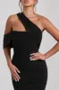 Cici | Black Asymmetric One Shoulder Ruched Midi Dress sold by Club L London