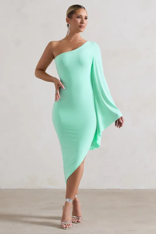 My Level | Mint Asymmetric Midi Dress With Cape Sleeve sold by Club L London
