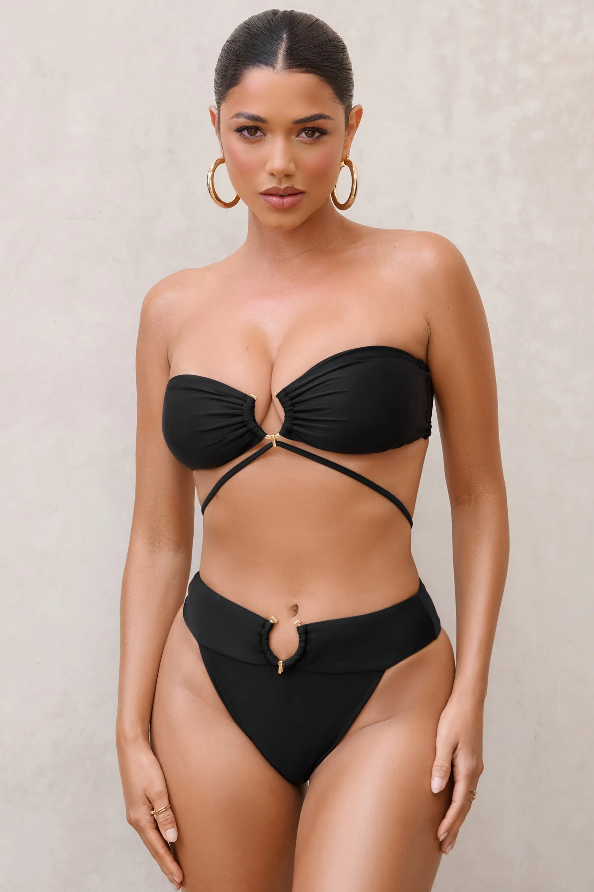 Rises | Black High Waisted Bikini Bottoms sold by Club L London product image thumbnail 4