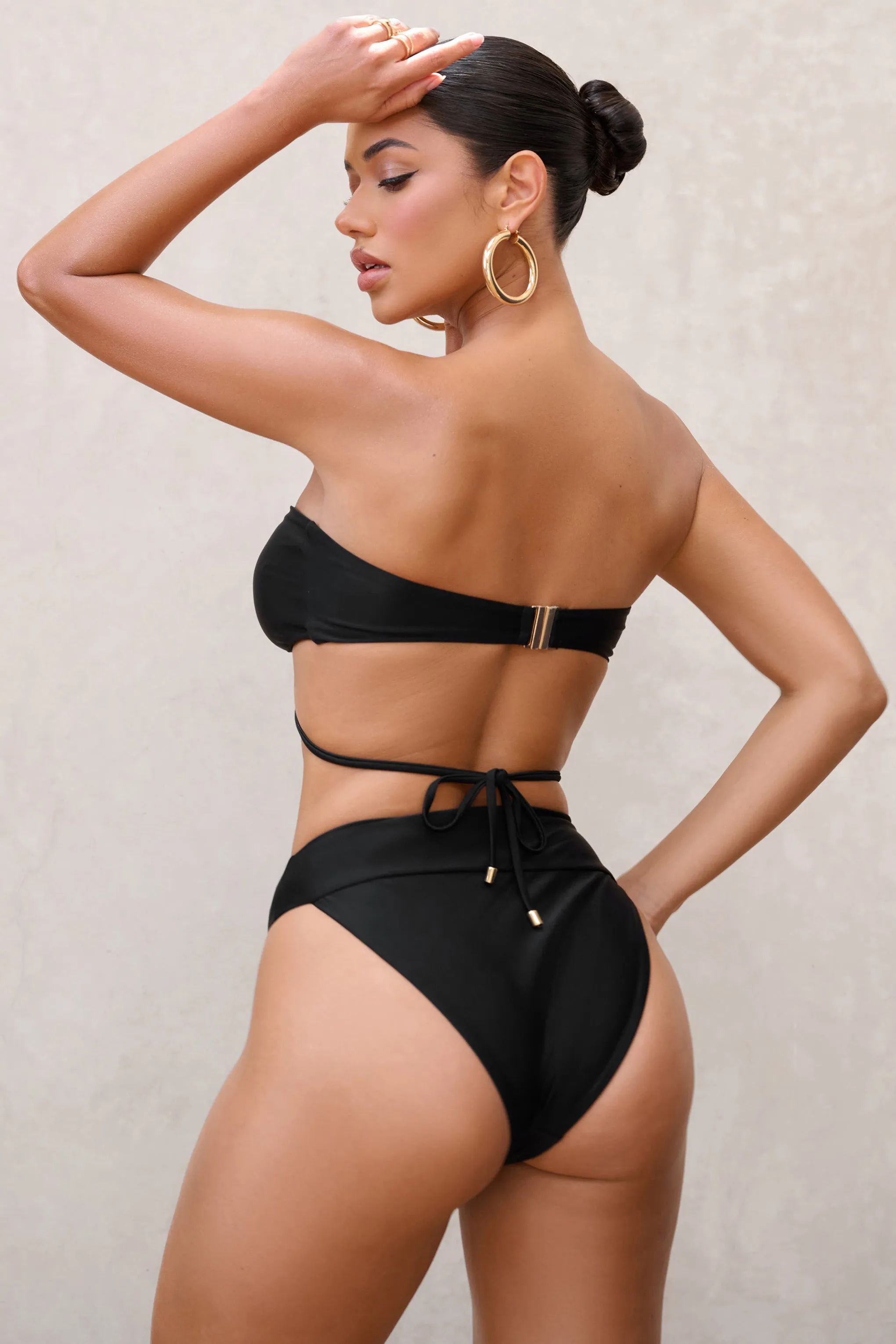 Rises | Black High Waisted Bikini Bottoms sold by Club L London product image thumbnail 2