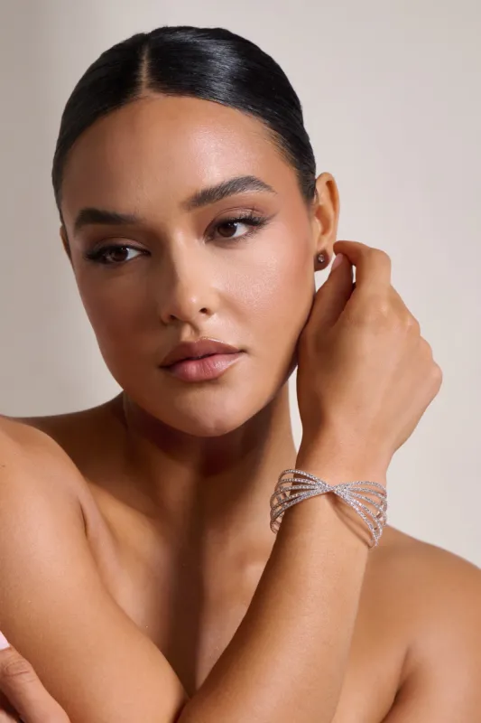 Autumn | Silver Diamante Cuff Bracelet sold by Club L London