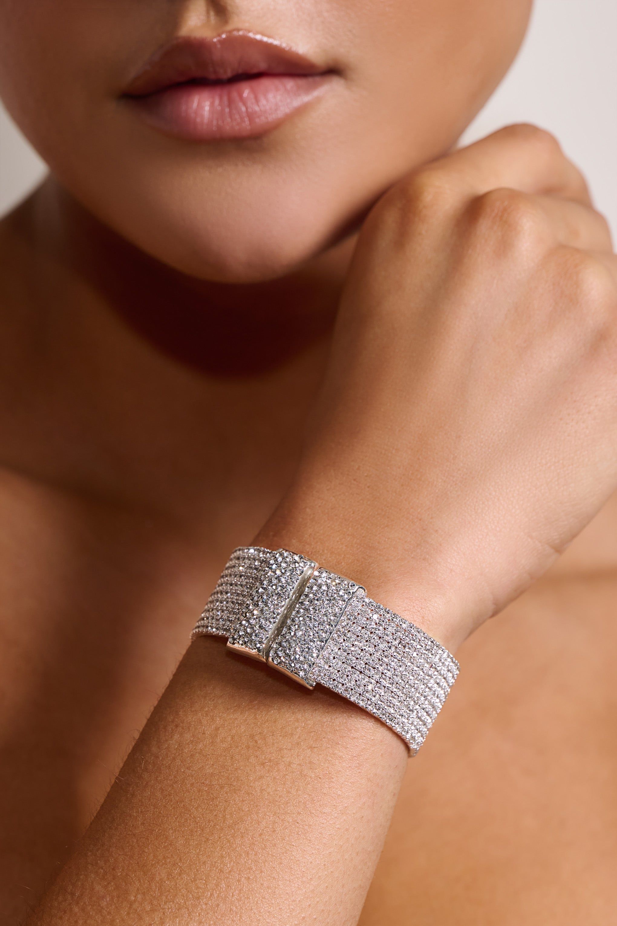 Ariana | Silver Diamante Statement Strap Bracelet sold by Club L London product image thumbnail 2