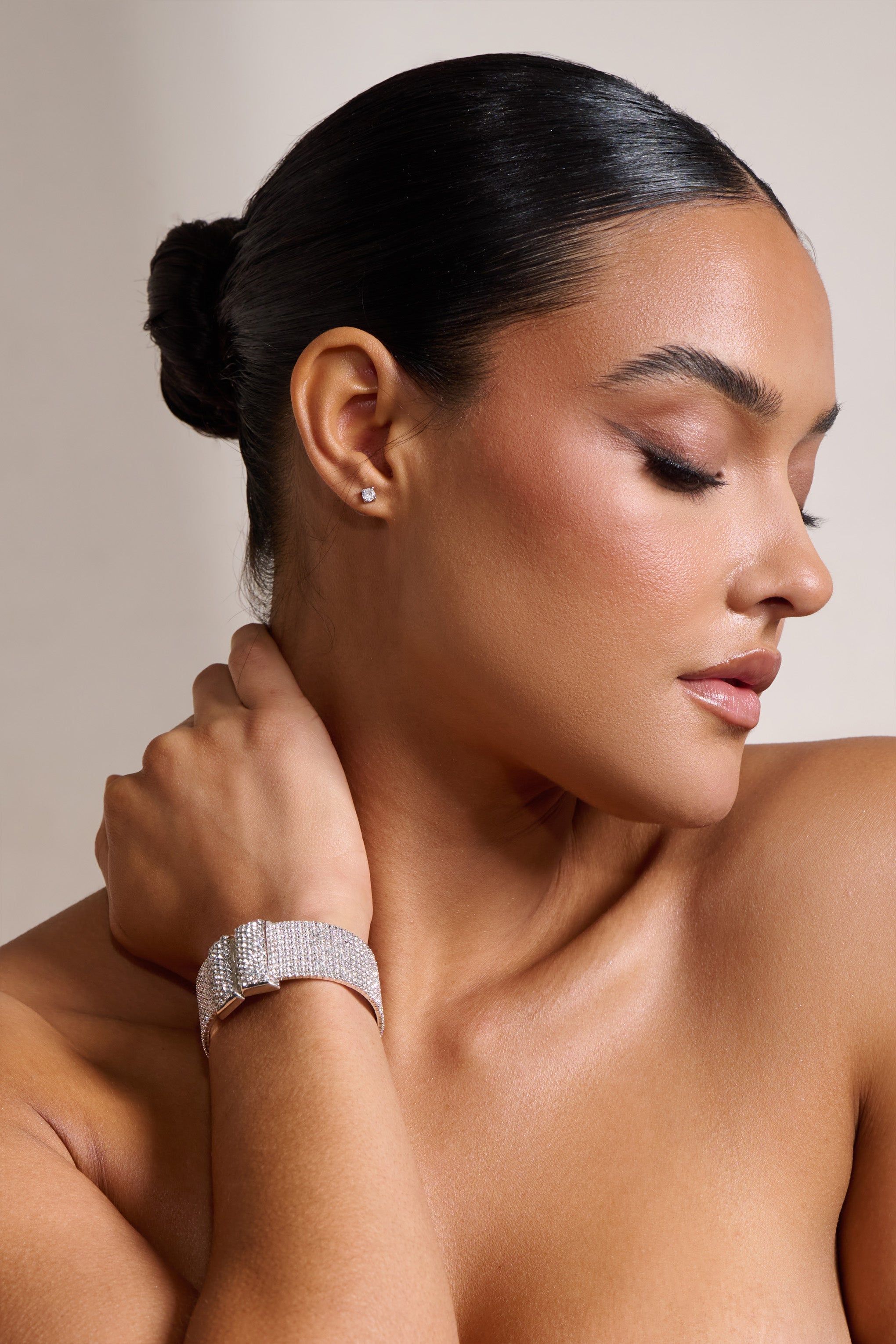 Ariana | Silver Diamante Statement Strap Bracelet sold by Club L London product image thumbnail 3