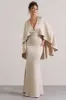 Yasie | Champagne Satin Plunge-Neck Maxi Dress With Cape Sleeves sold by Club L London
