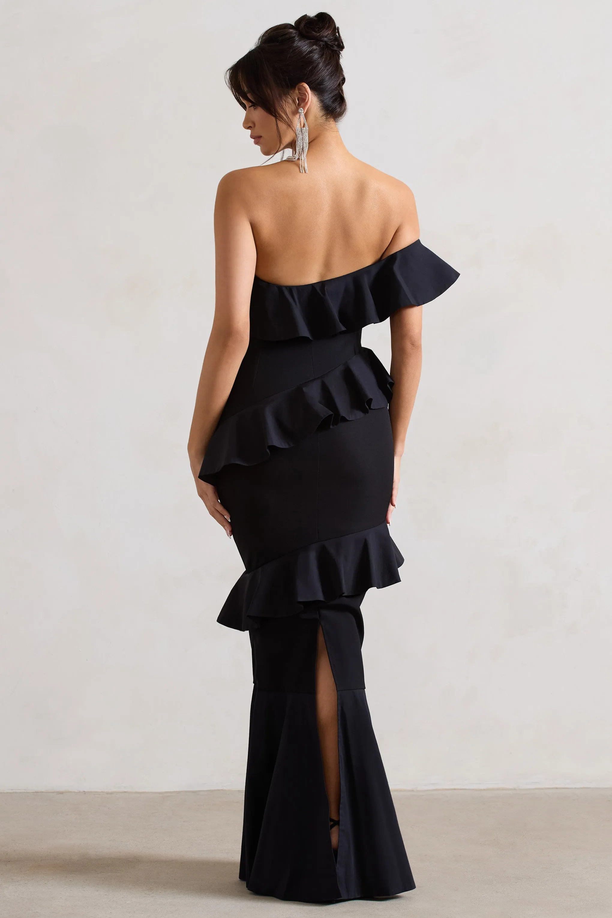 Cinematic | Black Bardot Ruffled Fishtail Maxi Dress sold by Club L London product image thumbnail 2