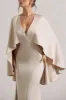 Yasie | Champagne Satin Plunge-Neck Maxi Dress With Cape Sleeves sold by Club L London