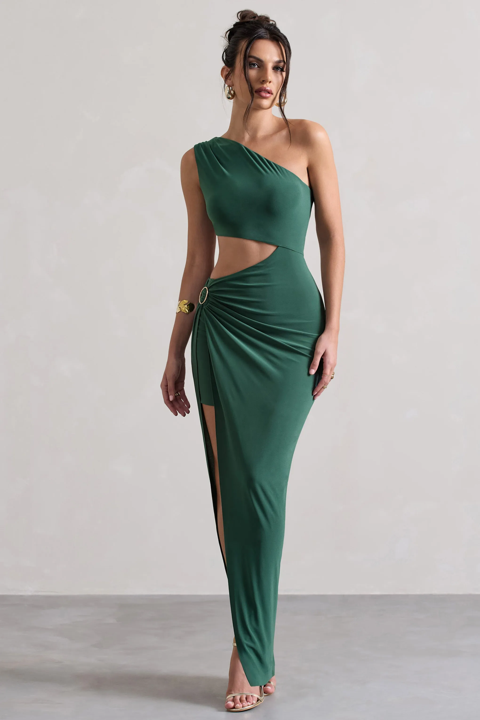 Costa Rica | Forest Green Asymmetric Cut-Out Split Maxi Dress sold by Club L London product image thumbnail 4