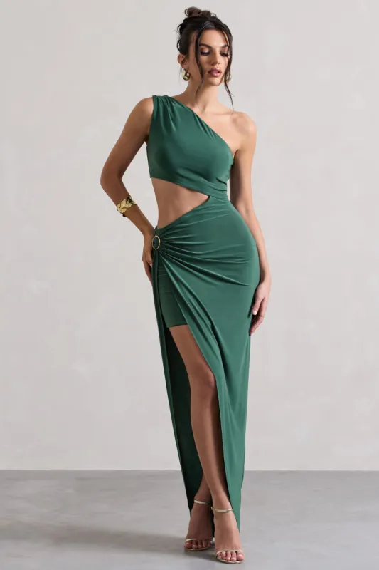 Costa Rica | Forest Green Asymmetric Cut-Out Split Maxi Dress sold by Club L London